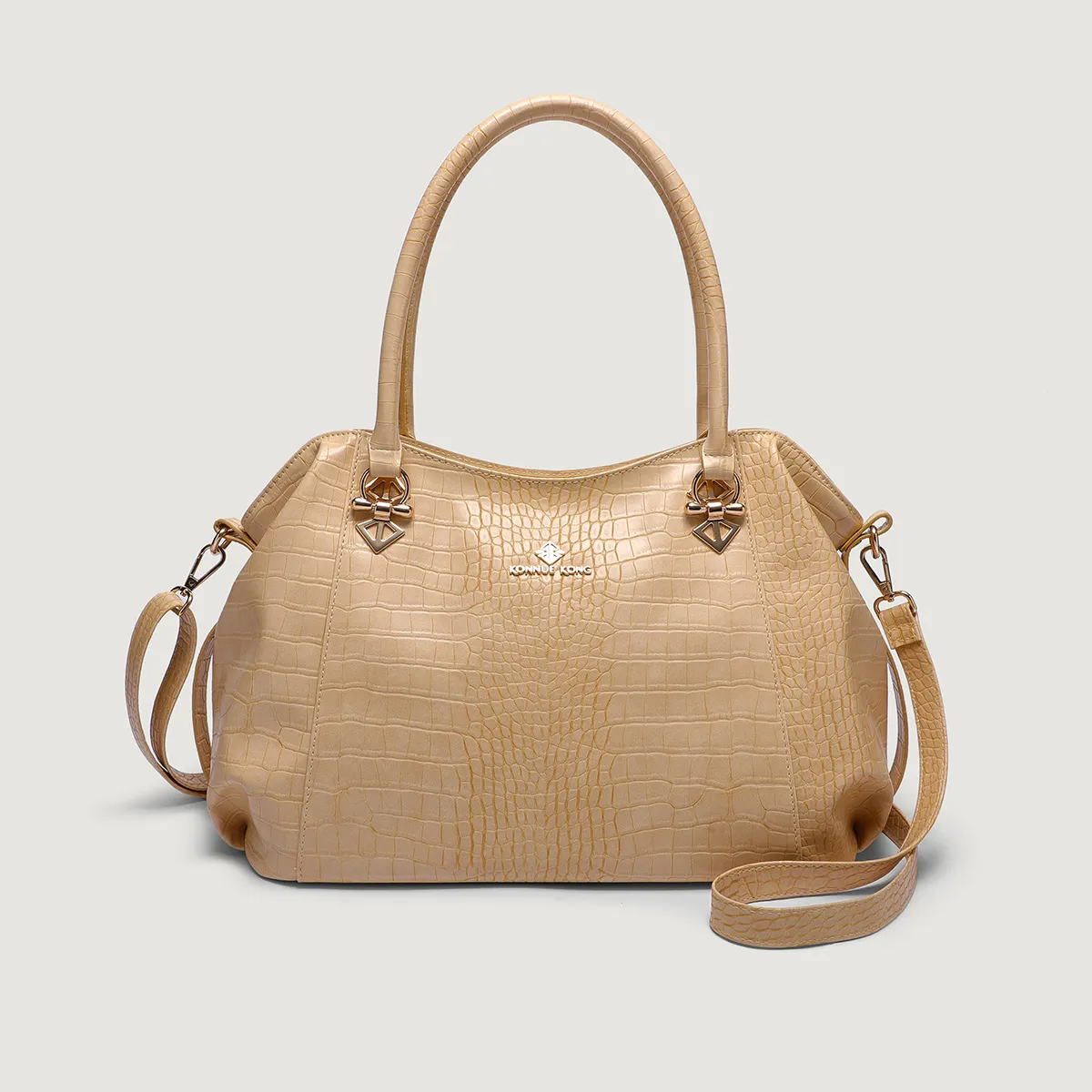 Women's Croc-Embossed Shoulder Bag with Bow Hardware – PU Leather