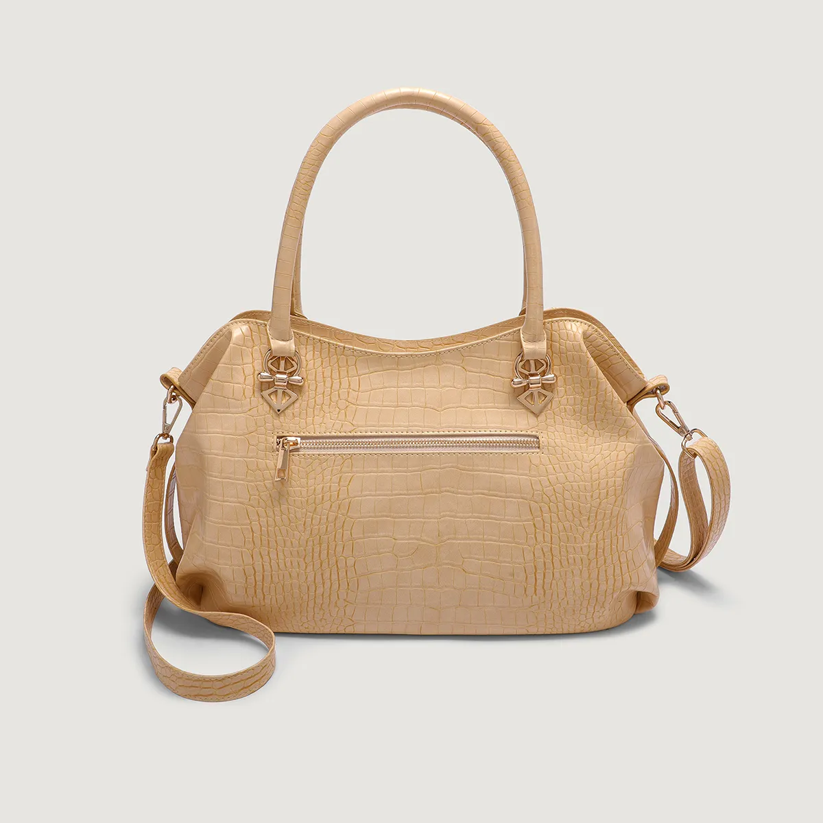 Women's Croc-Embossed Shoulder Bag with Bow Hardware – PU Leather photo 3