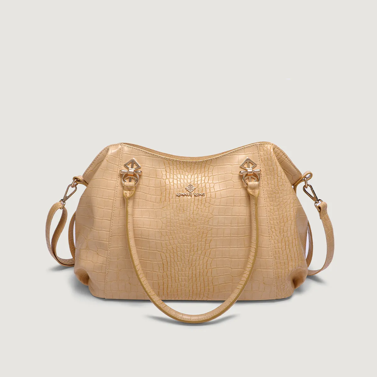 Women's Croc-Embossed Shoulder Bag with Bow Hardware – PU Leather photo 2