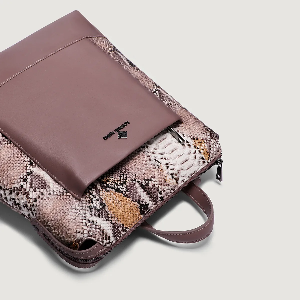 Women's Python-Embossed Backpack with Smooth PU Panel – Two-Tone PU Leather photo 4