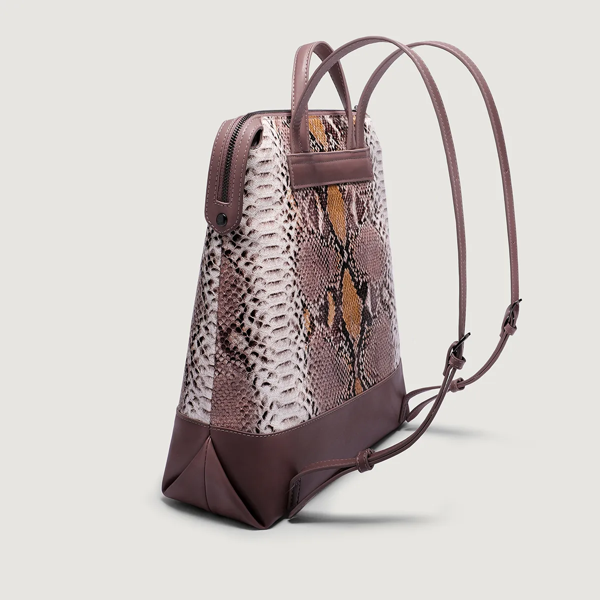 Women's Python-Embossed Backpack with Smooth PU Panel – Two-Tone PU Leather photo 3