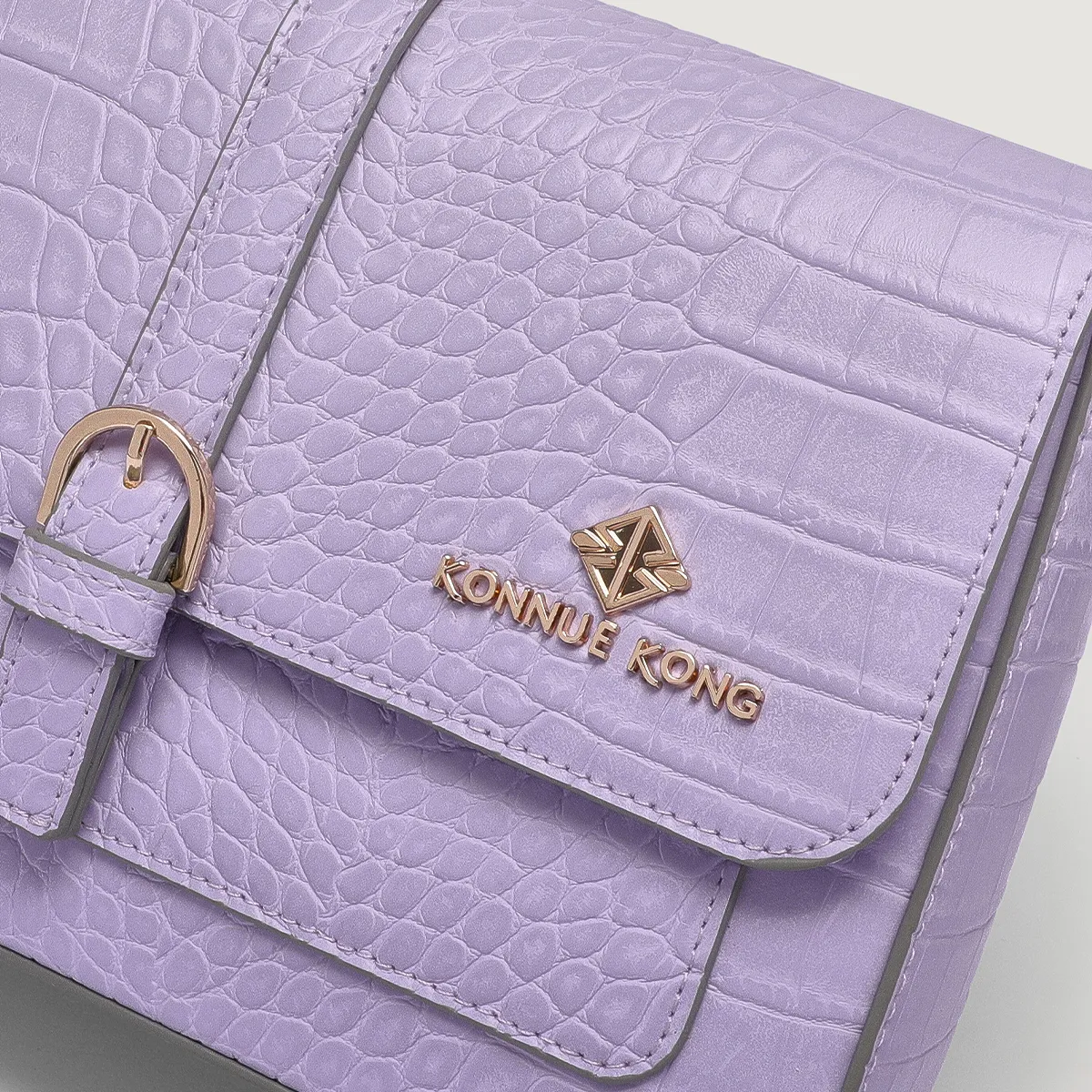 Women's Croc-Embossed Flap Crossbody Bag with Buckle Tab | PU Leather | Lavender photo 5