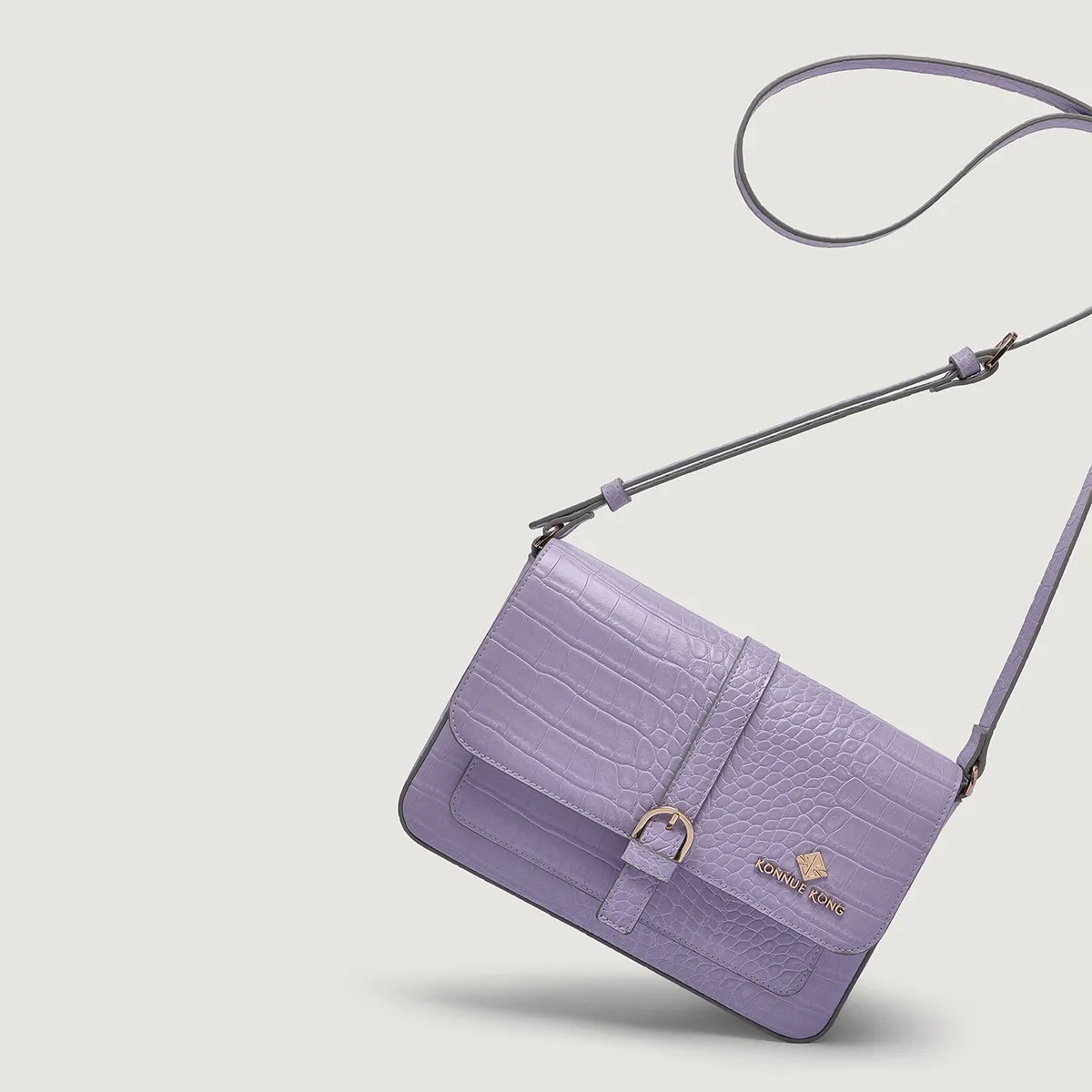 Women's Croc-Embossed Flap Crossbody Bag with Buckle Tab | PU Leather | Lavender