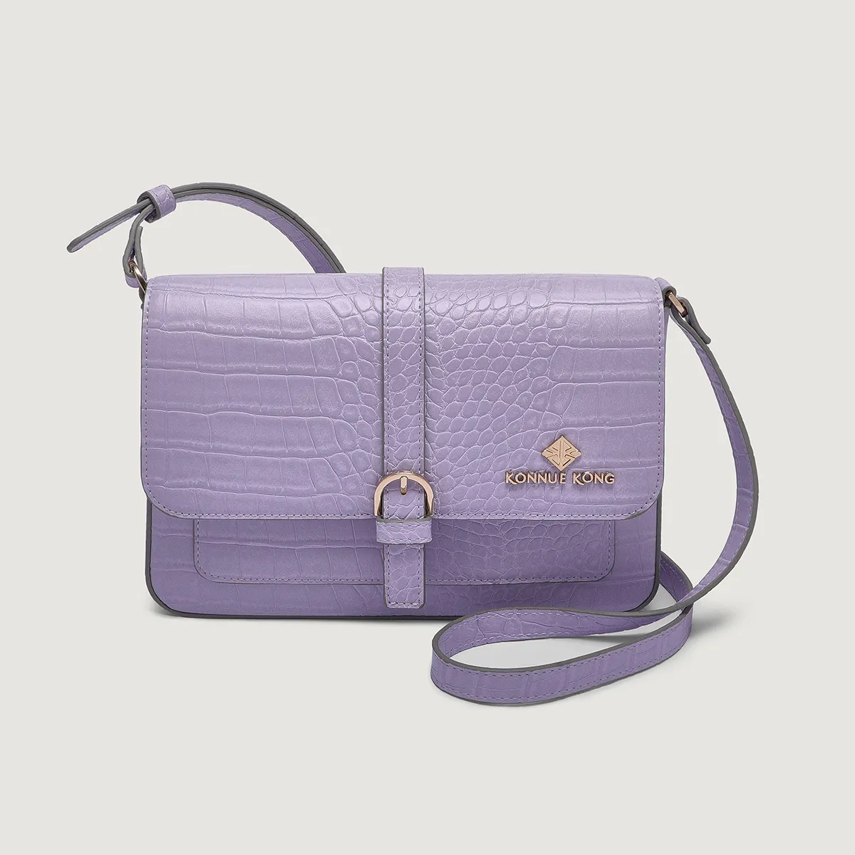 Women's Croc-Embossed Flap Crossbody Bag with Buckle Tab | PU Leather | Lavender photo 2