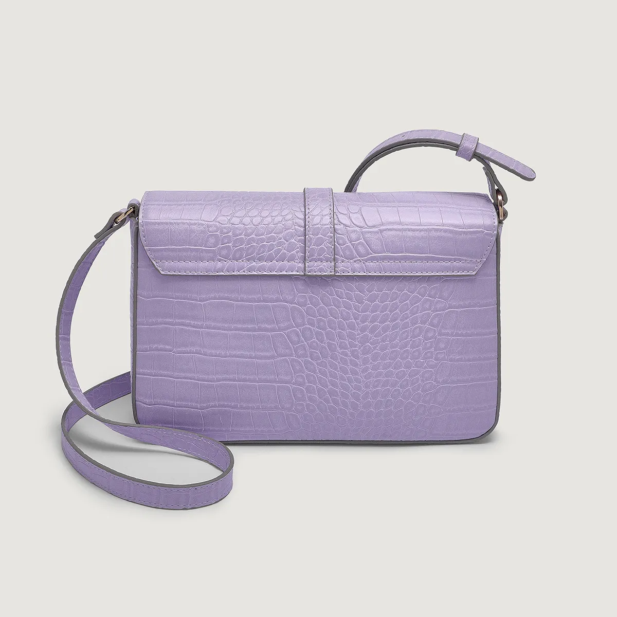Women's Croc-Embossed Flap Crossbody Bag with Buckle Tab | PU Leather | Lavender photo 4